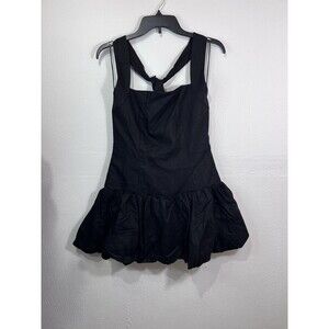 House Of Harlow 1960 Black Halter Linen Blend Bubble Hem Mini Dress Whimsigoth M
